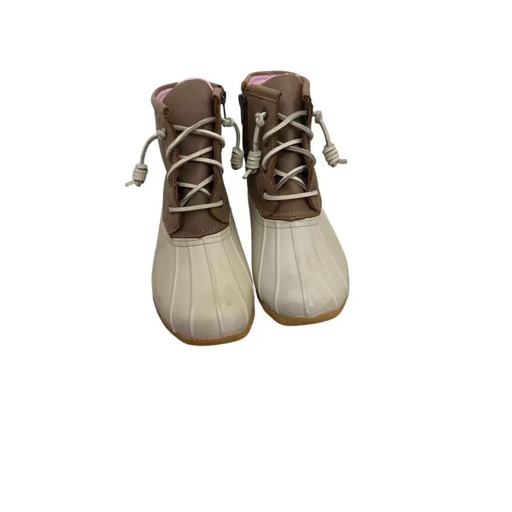 Sperry Duck Boots Tan Pink Lined Waterproof Ankle Rain Boots Size Women's 6